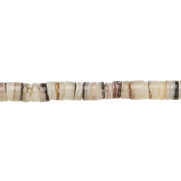 Bead, common hammer oyster shell (natural), 4-5mm hand-cut heishi, Mohs hardness 3-1/2. Sold per 24-inch strand. image number 0