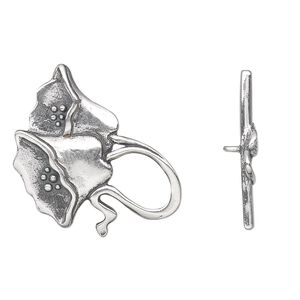 Clasp toggle 1pkg1 sterling silver, 26mm double flower, antiqued 1-strand