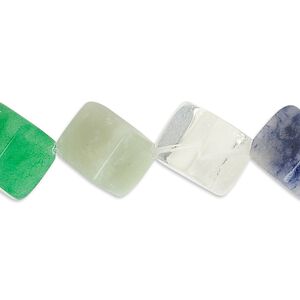 Multi-gemstone / glass 1pkg1, diagonally drilled cube bead 15.5-16 inch mix 10mm