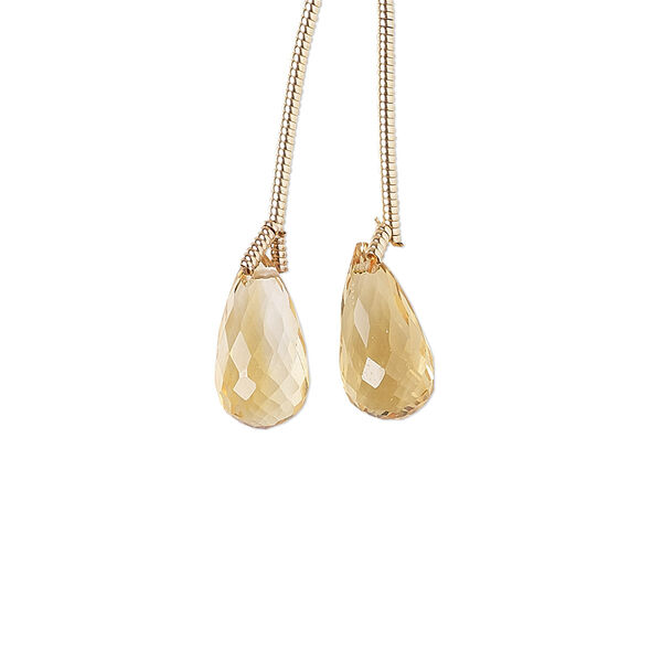 Citrine 1pkg2, hand-cut top-drilled faceted briolette bead B grade, 12x6mm image number 0