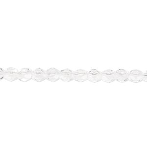 Bead, Czech fire-polished glass, clear, 4mm faceted round. Sold per pkg of 1,200 (1 mass).