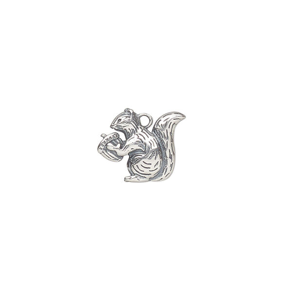 Charm, antiqued sterling silver, 14x11mm squirrel and nut. Sold individually. image number 0