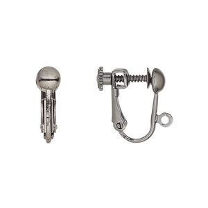 Earring clip-on 1pkg10 gunmetal-plated, 15mm hinged screwback / 5mm half-ball / open loop, brass 5 pair