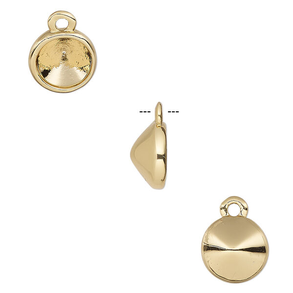 Drop, gold-finished "pewter" (zinc-based alloy), 10mm single-sided round with SS38 setting. Sold individually. image number 0