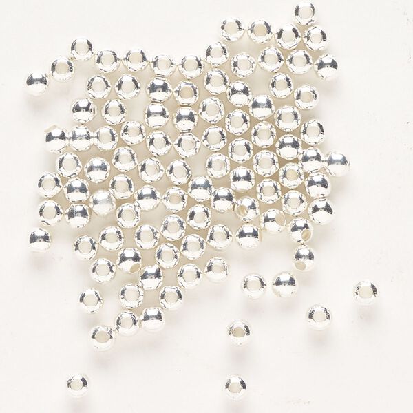 Bead, silver-finished brass, 3mm round. Sold per pkg of 100. image number 0