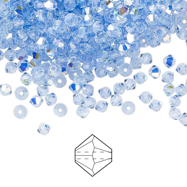 Bead 48pk light sapphire AB, Preciosa Czech crystal 3mm bicone image number 0