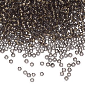 Seed bead glass 1pk #10 round, 50 gram opaque color-lined gold grey