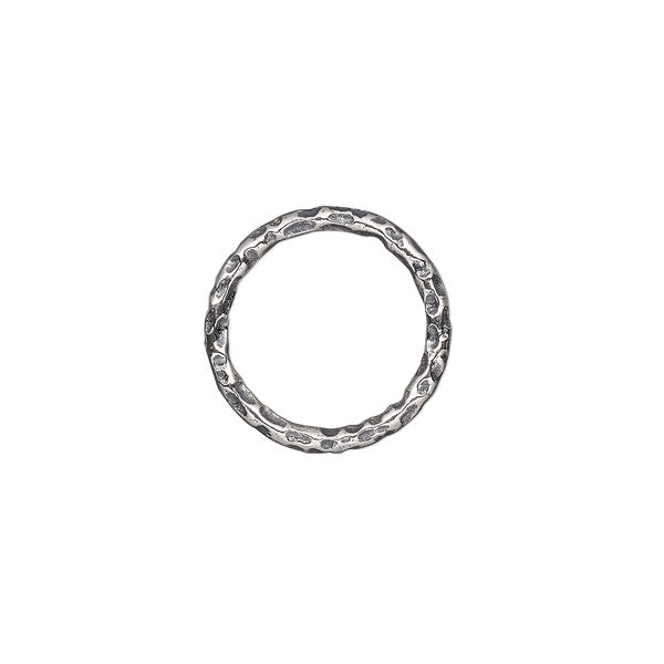Jump ring, antiqued sterling silver, 14mm hammered round, 10.8mm inside diameter, 15 gauge. Sold per pkg of 2. image number 0