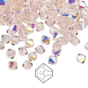 Bead 24pk light rose AB, Preciosa Czech crystal 5mm bicone