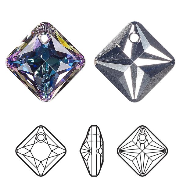 Drop 24pk crystal vitrail light P, Swarovski® 16mm pendant princess cut 6431 image number 0