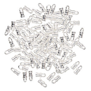 Crimp end 1pkg100 silver-plated, 6x4.5mm tube / loop / 3mm inside diameter, brass