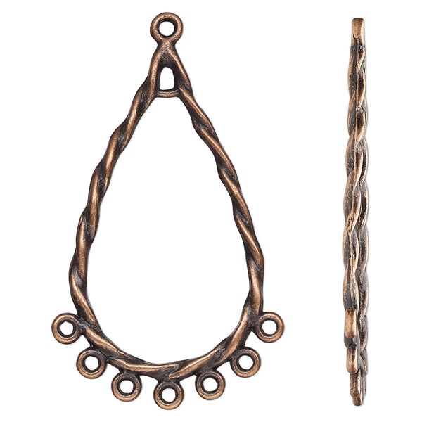 Focal, antique copper-finished "pewter" (zinc-based alloy), 36x20.5mm double-sided open twisted teardrop with 8 closed loops. Sold per pkg of 20. image number 0