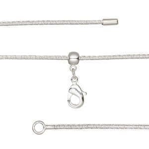 Chain 1pkg1 silver-plated snake, 1.2mm / lobster claw clasp, brass adjustable 16-23.5 inch