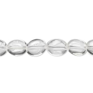 Quartz crystal 1pkg1, flat oval bead natural 8 inch 9x8mm