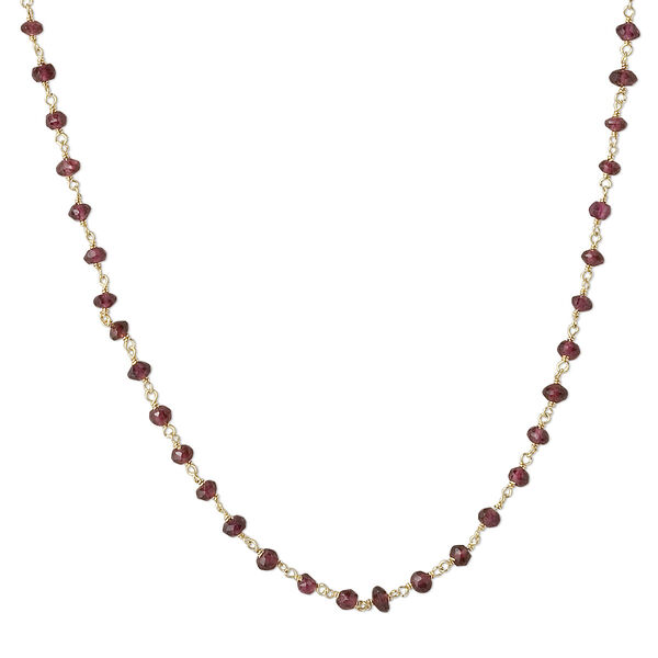 Necklace, garnet (natural) and gold-finished sterling silver, 3.5-4mm hand-cut faceted rondelle, 18 inches with S-hook clasp. Sold individually. image number 0
