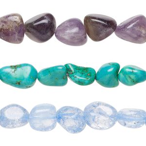 Multi-gemstone / glass 1pkg3, nugget bead 13 inch mix medium