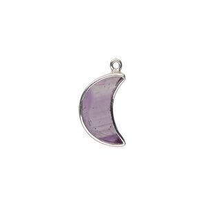 Drop sterling silver amethyst 1pk 15x10mm hand-cut flat 2-sided half moon, natural