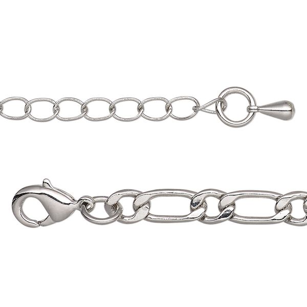 Chain, imitation rhodium-plated brass, 5mm long and short flat oval, 16 inches with 2-inch extender chain and lobster claw clasp. Sold individually. image number 0