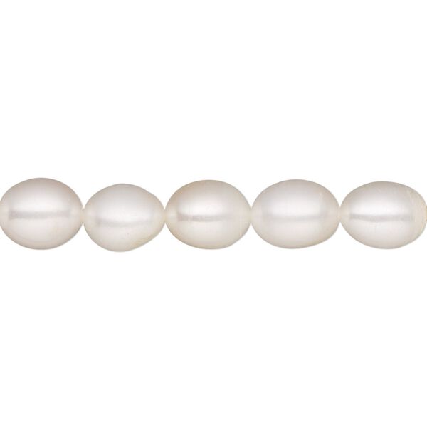 Pearl, White Lotus™, cultured freshwater (bleached), white, 7-7.5mm smooth rice, B grade, Mohs hardness 2-1/2 to 4. Sold per 15-1/2 to 16-inch strand. image number 0