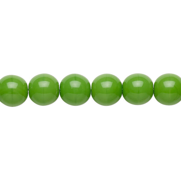Bead, Preciosa, Czech glass druk, opaque candy green, 8mm round. Sold per 15-1/2" to 16" strand. image number 0