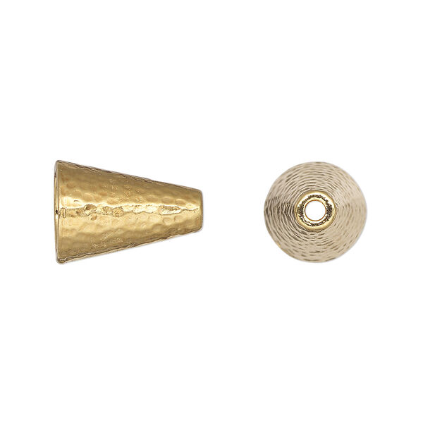 Cone, TierraCast®, "Hammertone" collection, gold-plated pewter (tin-based alloy), 15x10mm with hammered design, 7.2mm inside diameter. Sold per pkg of 2. image number 0