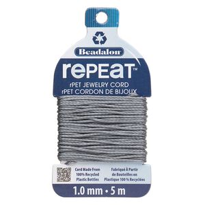 Cord, Beadalon® RePEaT™, recycled polyethylene, grey, 1mm, 100-pound test. Sold per 5-meter card.