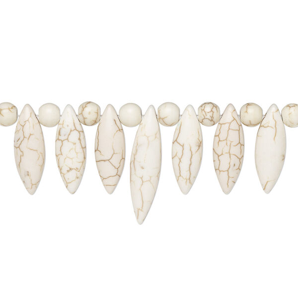 Focal, magnesite (stabilized), white, 6mm round / 23x8mm / 30x8mm marquise fan, B grade, Mohs hardness 3-1/2 to 4. Sold per 15-piece set. image number 0
