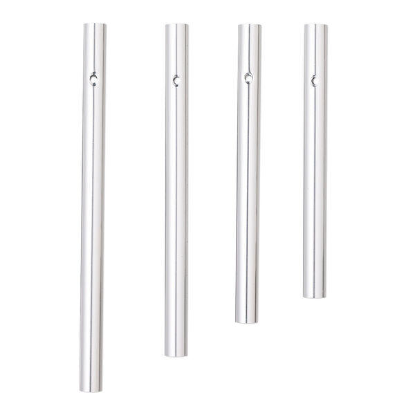 Wind chime component, anodized aluminum, silver, 4-1/2 x 1/3 to 6-1/8 x 1/3 inch hollow rod with 2.5mm beveled hole. Sold per 4-piece set. image number 0