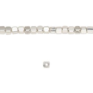 Bead, silver-finished "pewter" (zinc-based alloy), 3mm rounded cube. Sold per 8-inch strand.