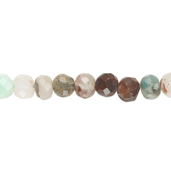 Bead, aqua chalcedony (natural), 6x4mm-7x6mm hand-cut faceted rondelle, C grade, Mohs hardness 6-1/2 to 7. Sold per 14-inch strand, approximately 65 beads. image number 0