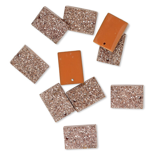 Drop, "druzy" (resin) (imitation), bronze, 18x13mm top-drilled rectangle. Sold per pkg of 10. image number 0
