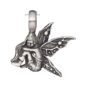 Pendant, Powerful Pewter Pendants, antiqued pewter (tin-based alloy), 33.5x32mm single-sided fairy with 6mm hole. Sold individually.