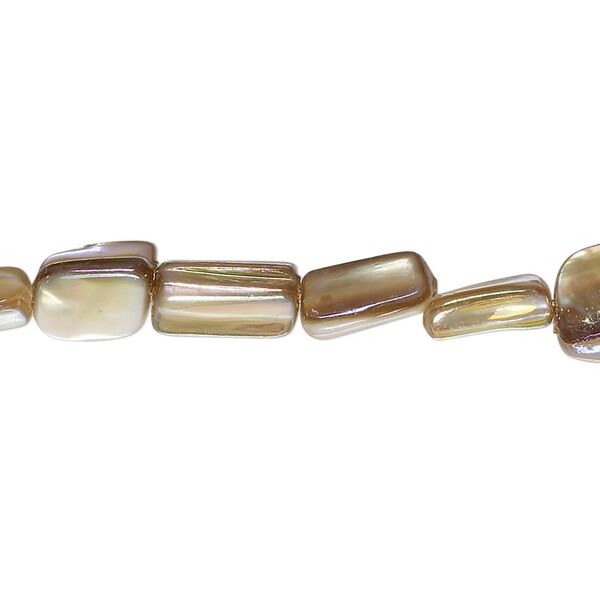 Bead, mother-of-pearl shell (dyed), golden pear AB, 9x6mm-11x7mm triangular rube with 0.4-0.6mm hole, Mohs hardness 3-1/2. Sold per 15-inch strand. image number 0