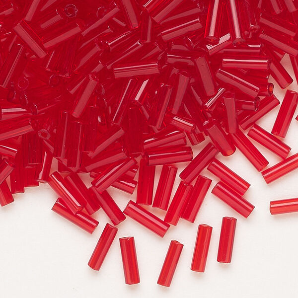 Bead, Preciosa Ornela Czech glass, bugle bead, pkg/50g, 1/4 inch, transparent red, (90070). image number 0