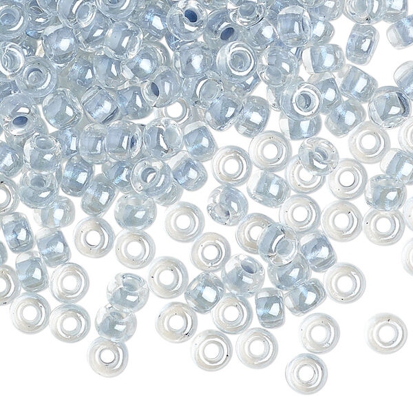 Seed bead, Miyuki, glass, pkg/25g, #6 rocaille, translucent blue-lined pearlized crystal clear, (RR-4611). image number 0