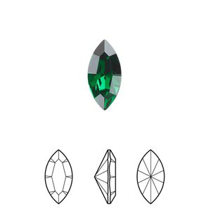 Fancy stone 2pk majestic green foil back, Crystal Passions® 15x7mm navette 4228