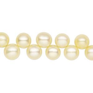 Pearl, cultured freshwater (dyed), canary, 6-7mm top-drilled flat-sided round with 0.4-0.5mm hole, C- grade, Mohs hardness 2-1/2 to 4. Sold per 14-inch strand.