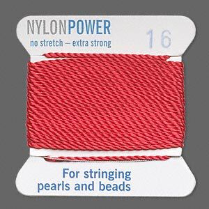 Thread, Griffin, nylon, red, size #16. Sold per 2-meter card (approximately 78 inches).