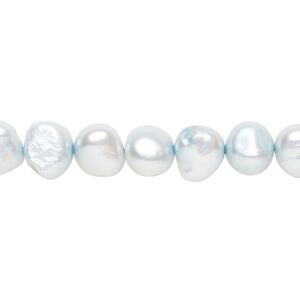 Freshwater pearl 1pkg1, flat-sided potato, 15 inch ice blue 7-8mm cultured