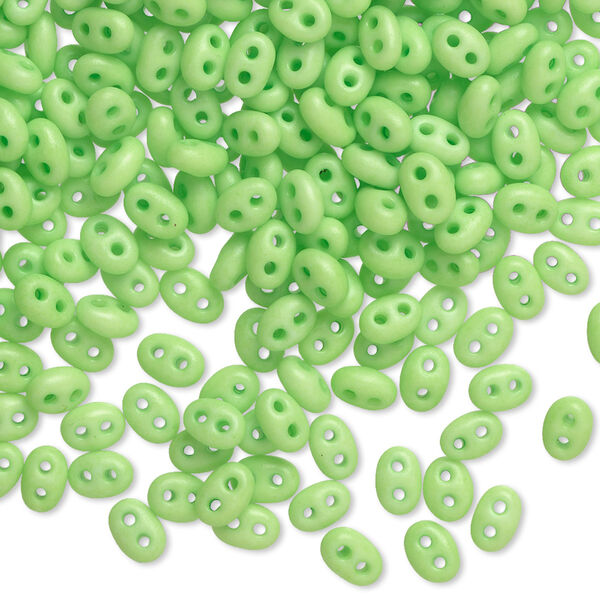 Seed bead, Preciosa Twin™ Czech glass, pkg/50g, 5x2.5mm oval, opaque matte neon green, (36756). image number 0
