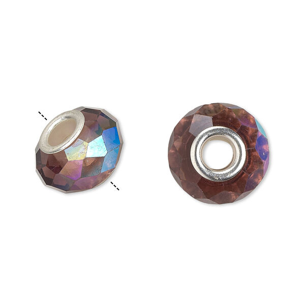 Bead 10pk 32 facets medium purple AB silver plate, Celestial Crystal® Dione® 14x9mm rondelle image number 0
