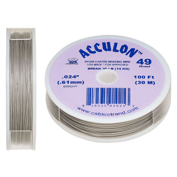 Beading wire, Acculon®, nylon-coated stainless steel, clear, 49 strand, 0.024-inch diameter. Sold per 100-foot spool. image number 0