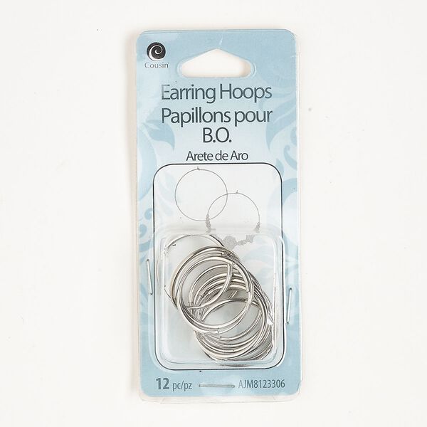 Earring hoop 1pkg12, 21mm round / endless loop, silver-finished steel 6 pair image number 0