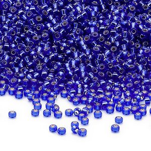 Seed bead, Miyuki, glass, pkg/35g, #15 rocaille, transparent silver-lined cobalt (RR-20).