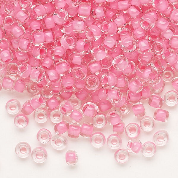 Seed bead, Dyna-Mites™, glass, translucent inside color dusty rose, #6 round. Sold per 40-gram pkg. image number 0