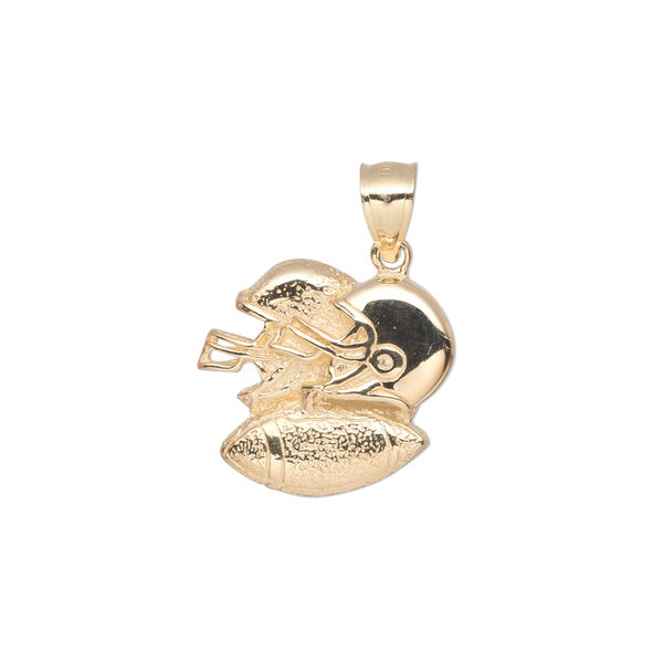 Pendant, 14Kt gold, 17x17mm single-sided with American football and two helmets. Sold individually. image number 0
