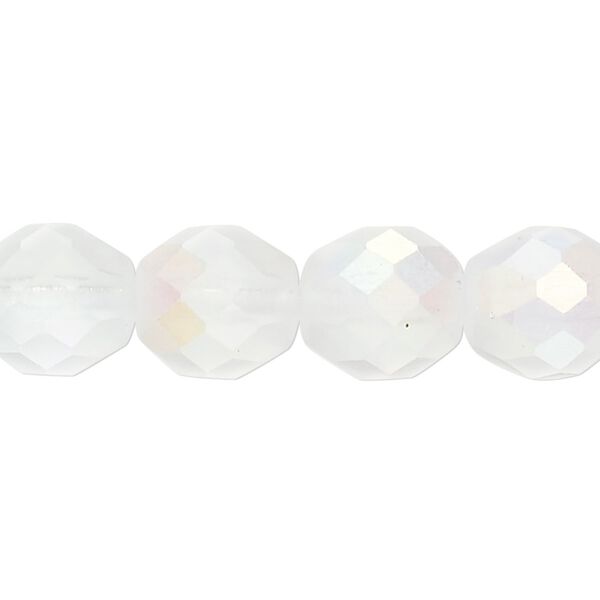 Bead, Czech fire-polished glass, pkg/15-1/2 to 16 inches, 12mm faceted round, translucent matte opal AB, (00030-28771). image number 0