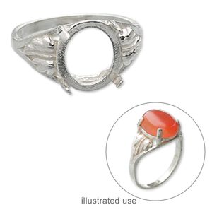 Ring, sterling silver, two-leaf band with 12x10mm 4-prong oval setting, size 8. Sold individually.