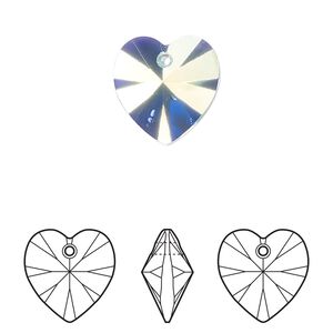 Drop 144pk aquamarine AB, Swarovski® 14mm pendant heart 6228