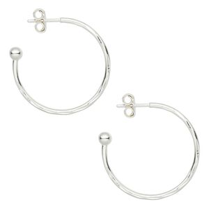 Earring hoop 1pkg4 sterling silver, 22x1.5mm / 3mm ball, diamond-cut 2 pair